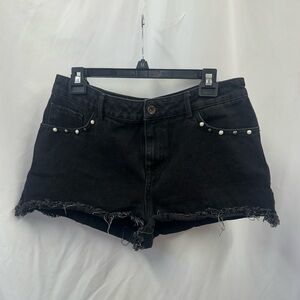 Zara black distressed denim shorts with pearls size 10